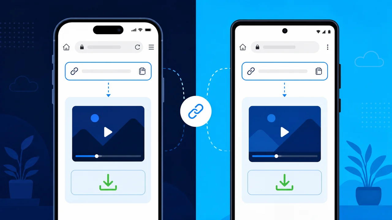 Downloading a public X video on iPhone and Android browsers.