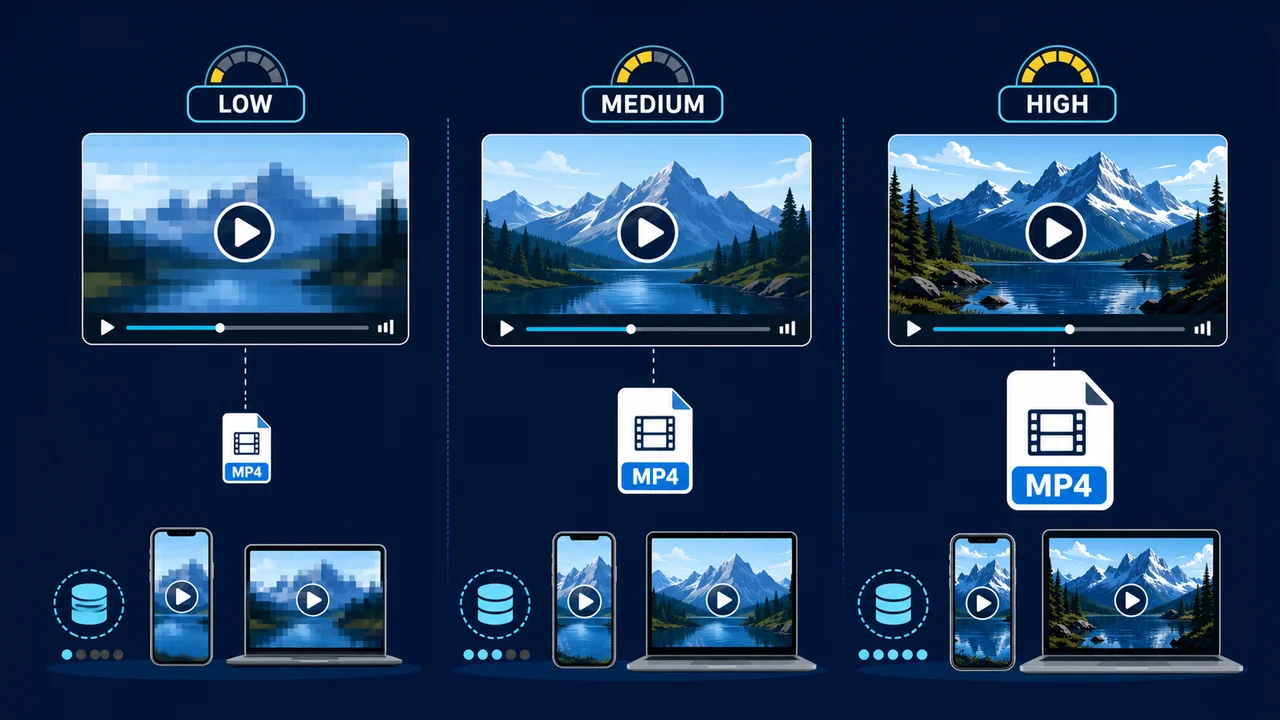 Comparison of video resolution, MP4 file size, and device use.
