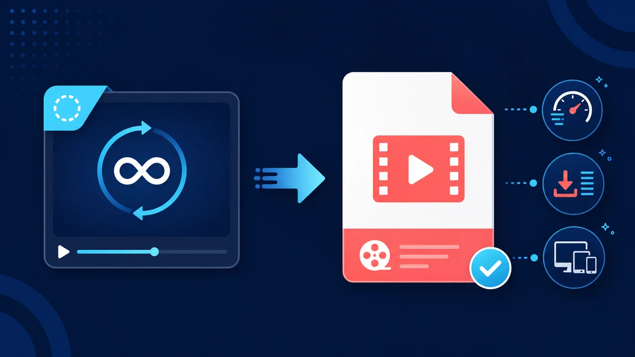 A looping social-media animation being saved as an MP4 file.